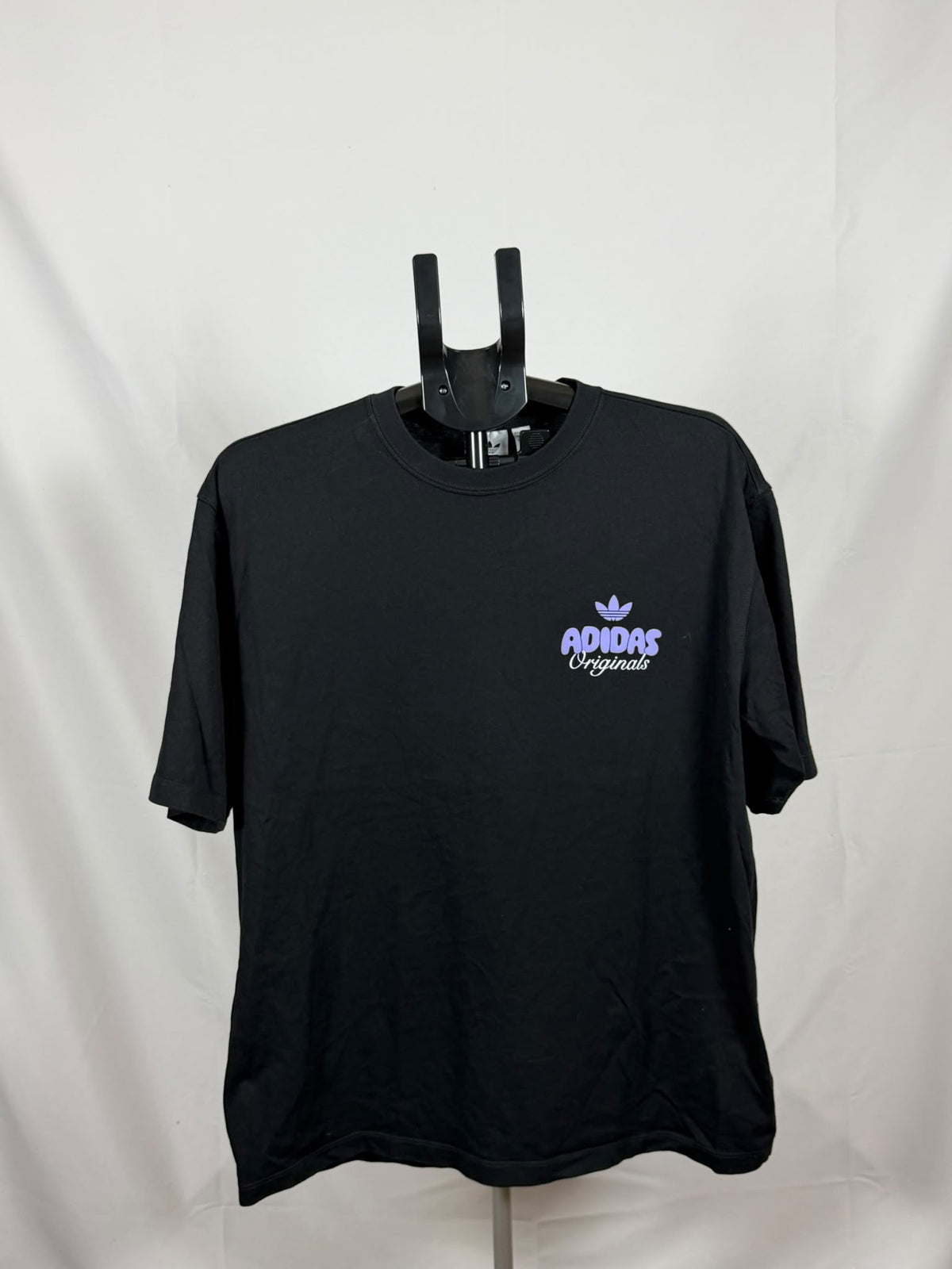 black adidas 4.0 Stretch Logo Short-Sleeve Tee featuring a collegiate purple trefoil logo(S)