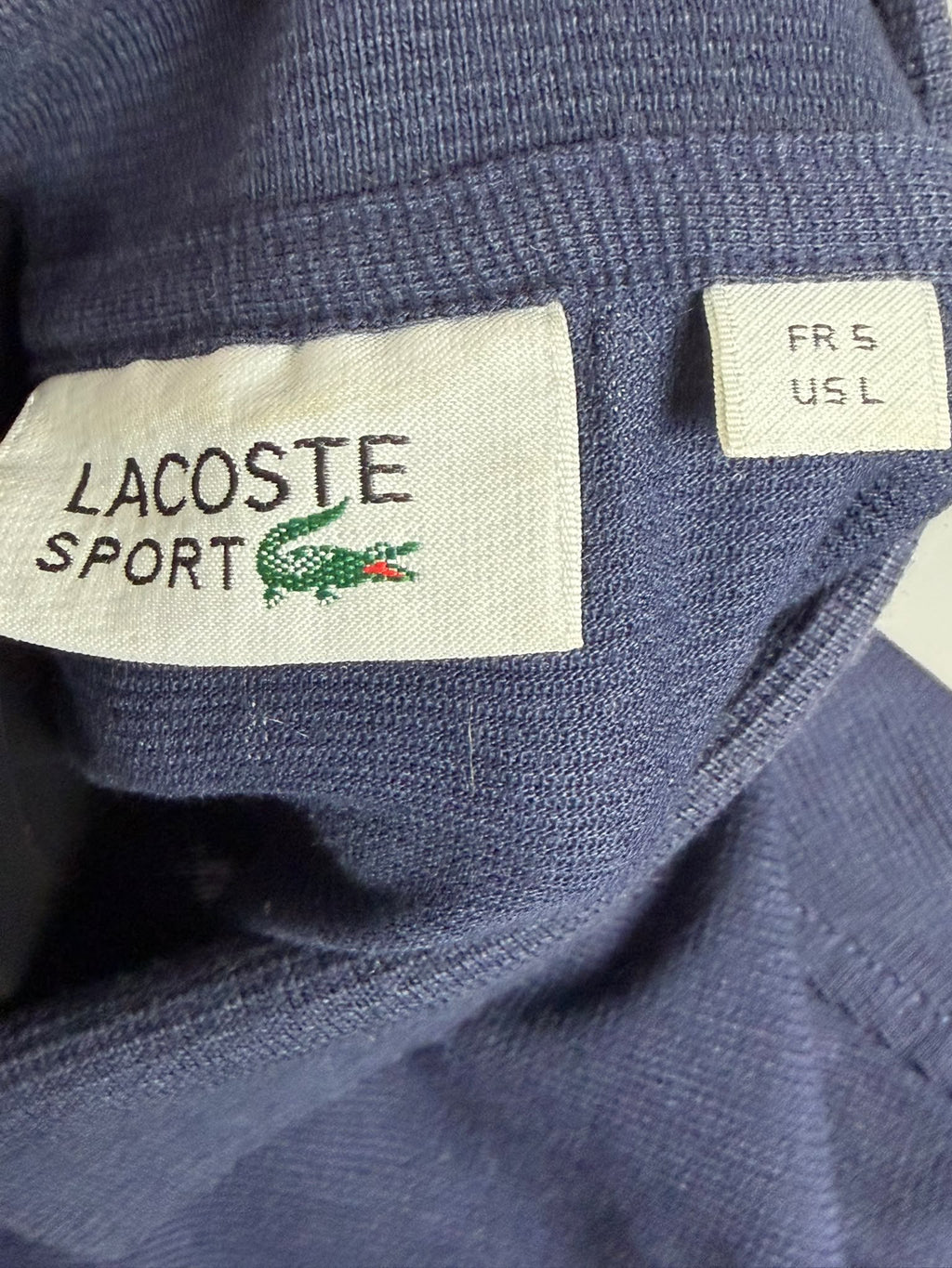 blue Lacoste short-sleeve polo shirt featuring a classic collar (L)